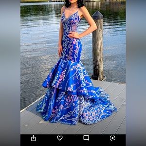Royal blue prom dress with pearl beading. Size 2, runs small.